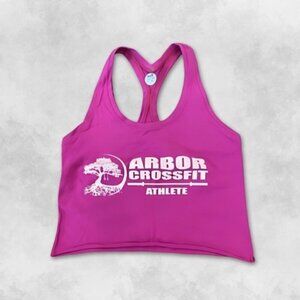 Lululemon Racerback Crop Top with Arbor Crossfit Logo Activewear Tank Pink W S